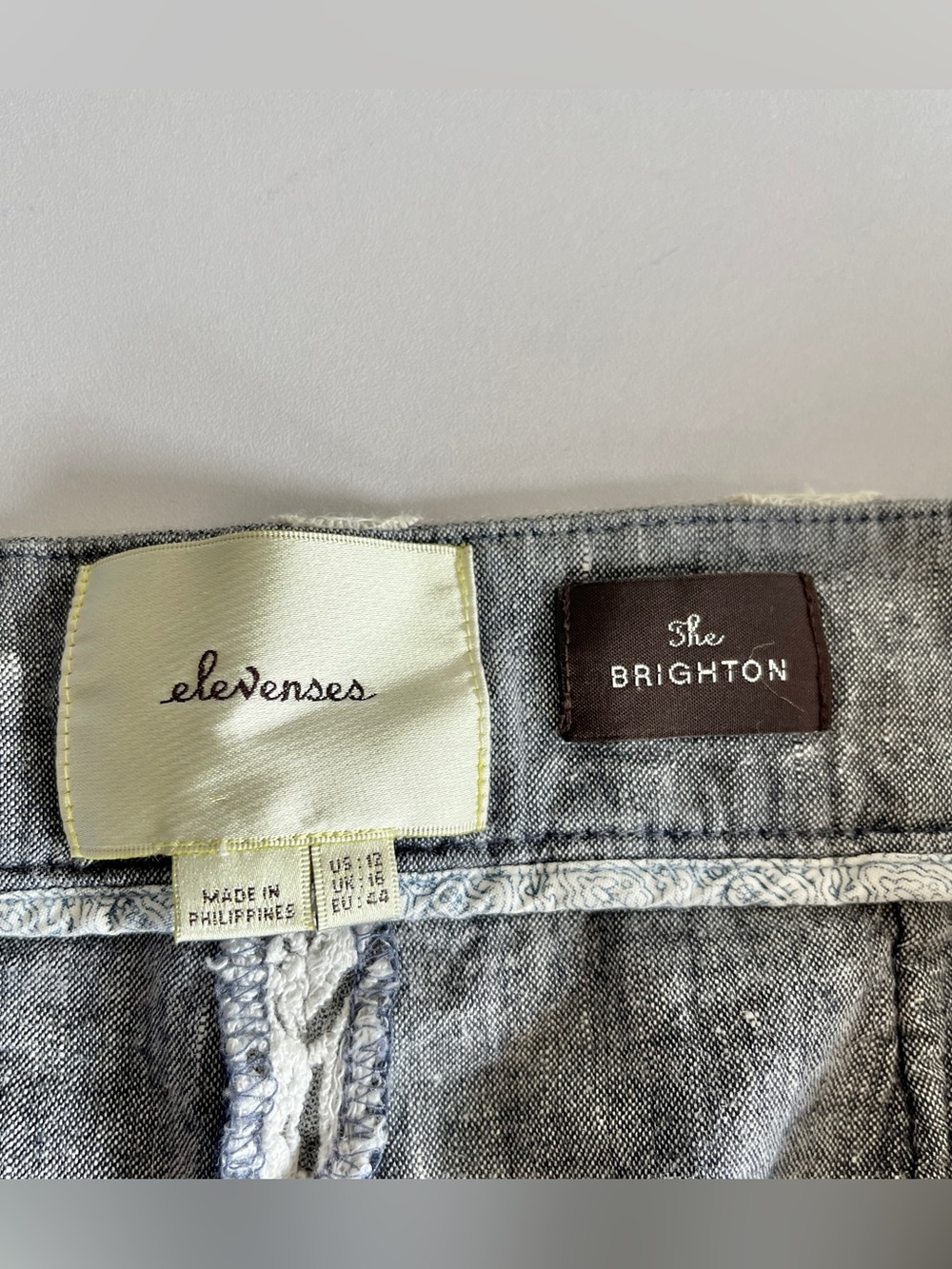 Anthropologie Elevenses Brighton pants 12 trouser linen cotton blue lace wide - Picture 7 of 9